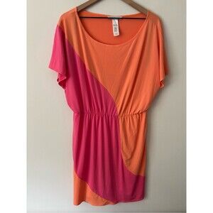 Laundry by Design Large Neon Pink Coral Orange Scoop Neck Dress